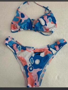 blue & pink bikini set size medium